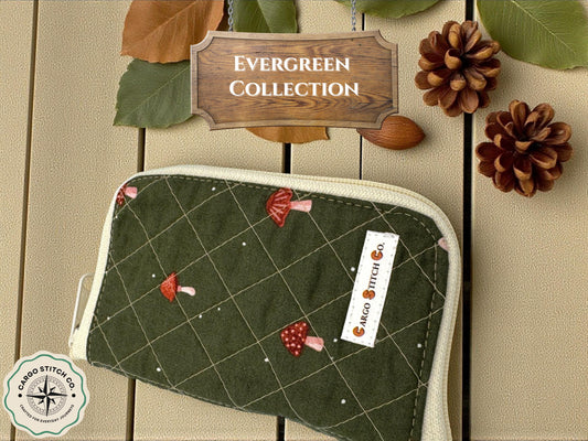 Floral & Mushroom Tea Wallet – Quilted 4-Pocket Tea Bag Organizer | Handmade Travel Pouch by Cargo Stitch Co.
