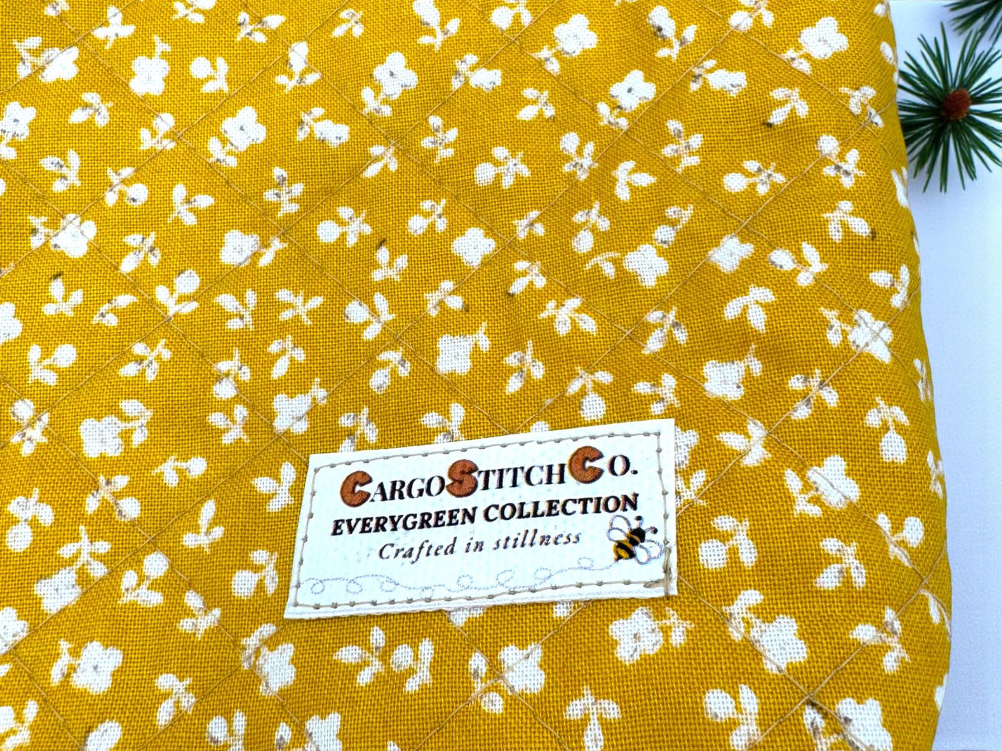 Golden Meadow Quilted Pouch Set – 5-Piece Evergreen Collection Bundle | Project Bag, Off-White Zipper, Inner Pocket | Handmade Gift