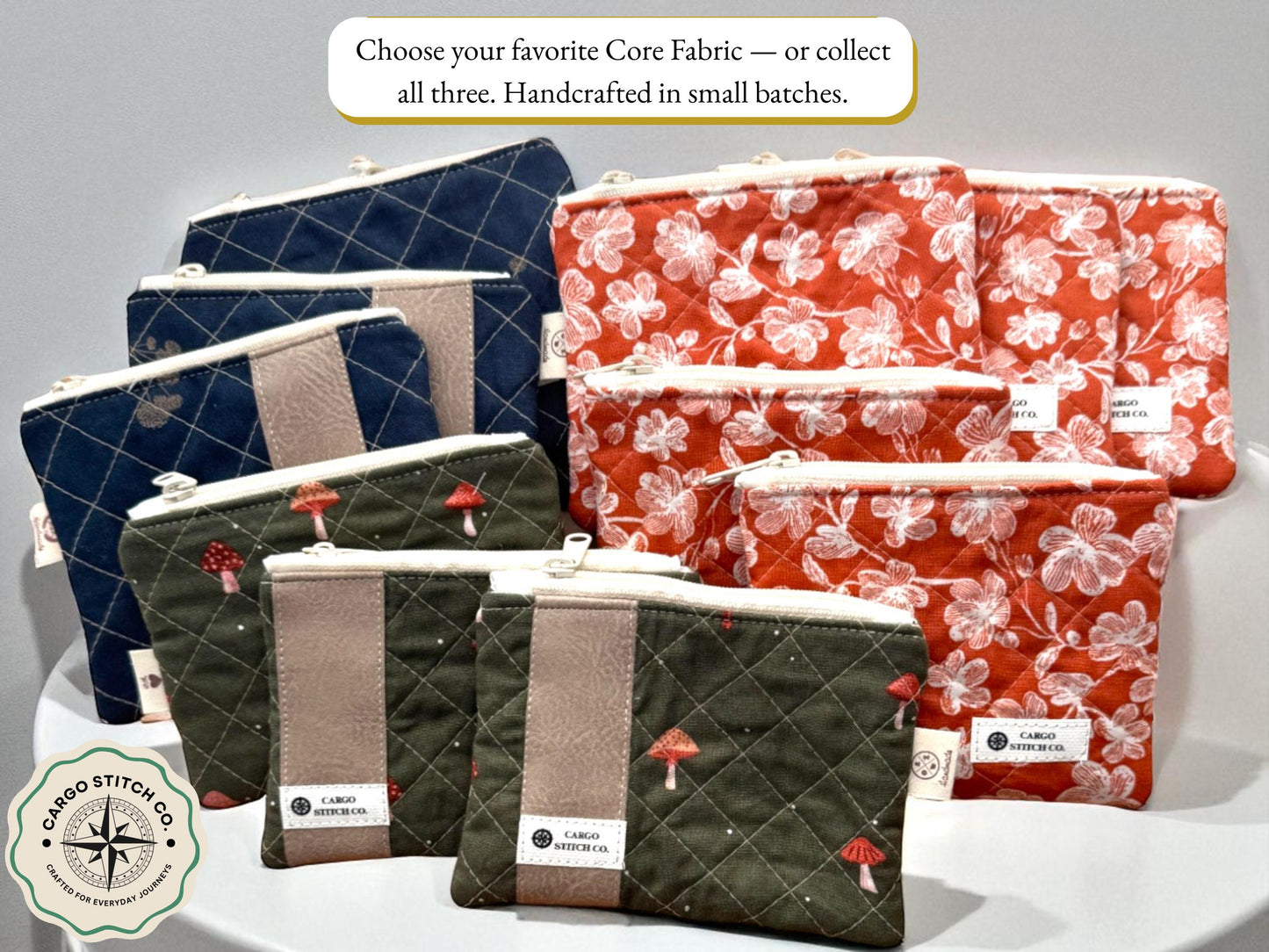 Handmade Quilted Flat Zipper Pouch – Stocking Stuffers | 5x4 Everyday Pouch | Vinyl Accent Options | Holiday Gift Idea | Gift Card Holder