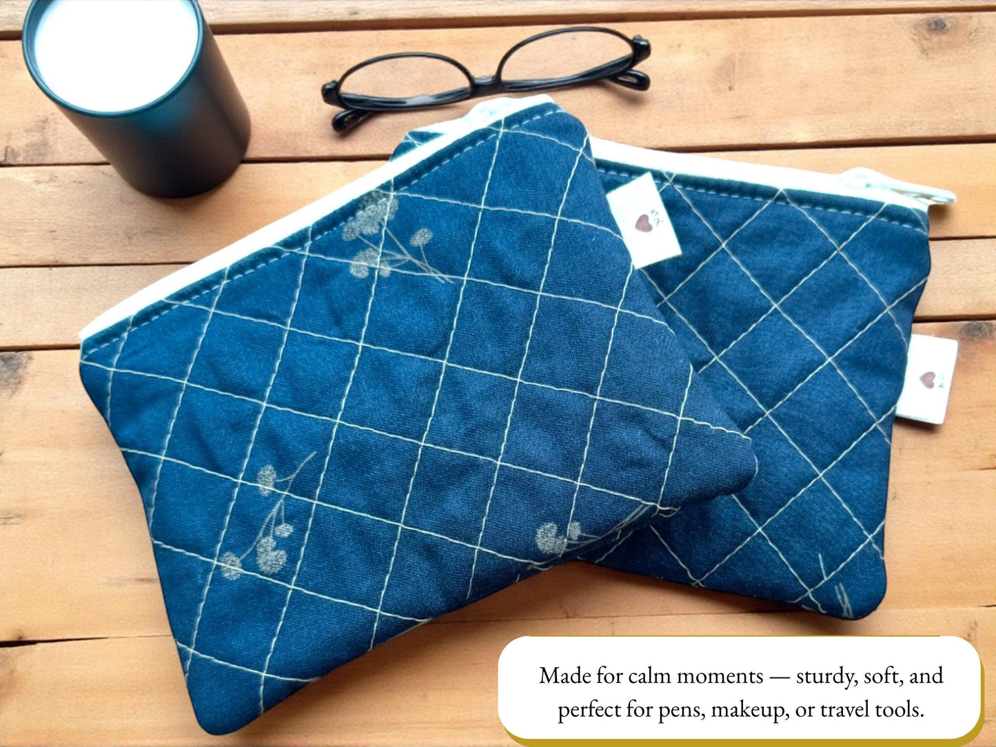 Handmade Quilted Flat Zipper Pouch – Stocking Stuffers | 5x4 Everyday Pouch | Vinyl Accent Options | Holiday Gift Idea | Gift Card Holder