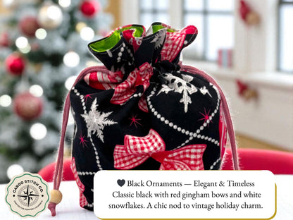 Christmas Drawstring Gift Bag, Handmade Fabric Pouch, Reusable Gift Bag, Stocking Stuffer, Peppermint Lane