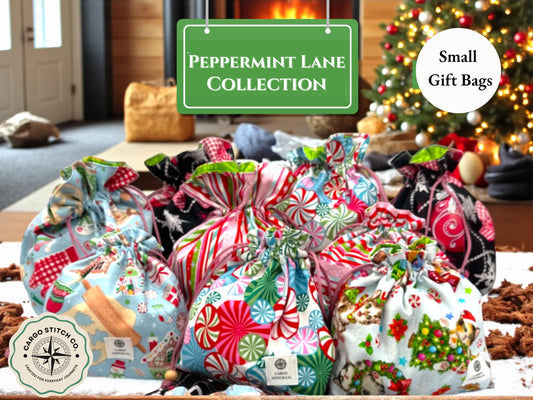 Small Drawstring Bag - Peppermint Lane Limited Edition | Gift Bag | Christmas Favor Bag | Handmade Holiday Bag