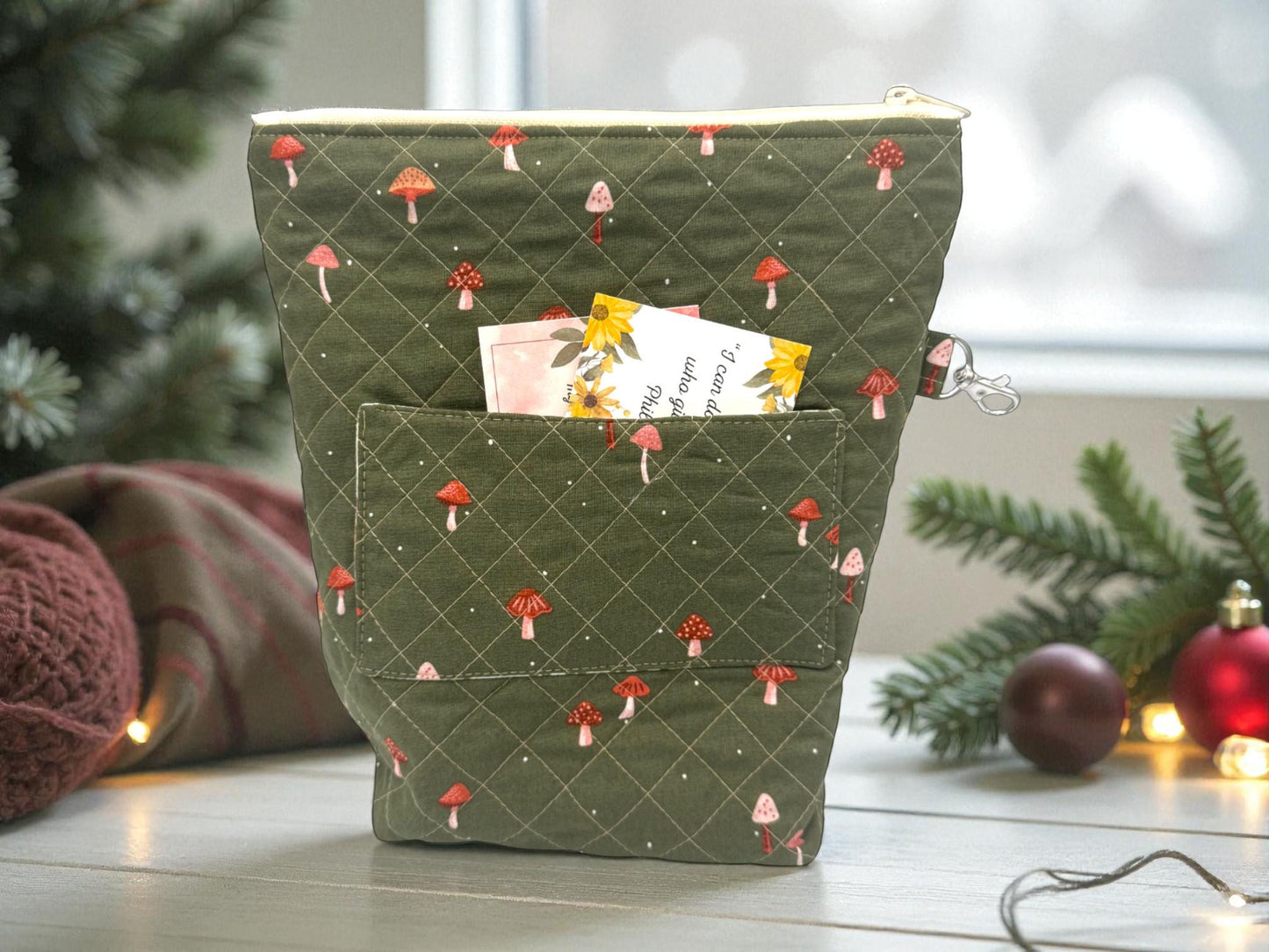 Mushroom Quilted Pouch Set, Cargo Stitch Co Woodland Bags, Handmade Gift, Forest Travel Organizer, Quilted Zipper Bags