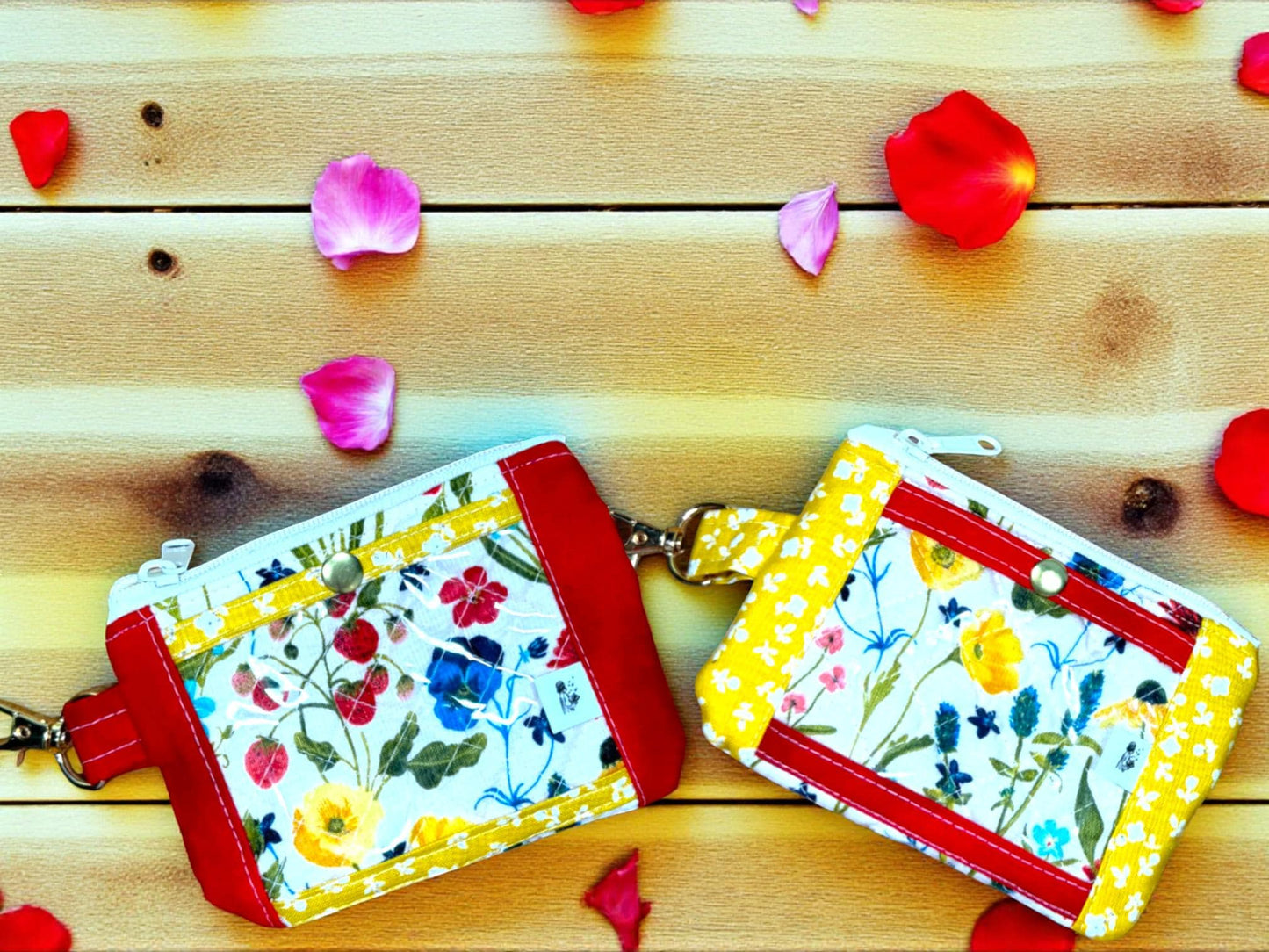 Wildflower Road Manifest Wallet, Quilted Zipper Wallet with Clear Pocket, Snap Pocket & Card Slot — Handmade 5.5” x 4"