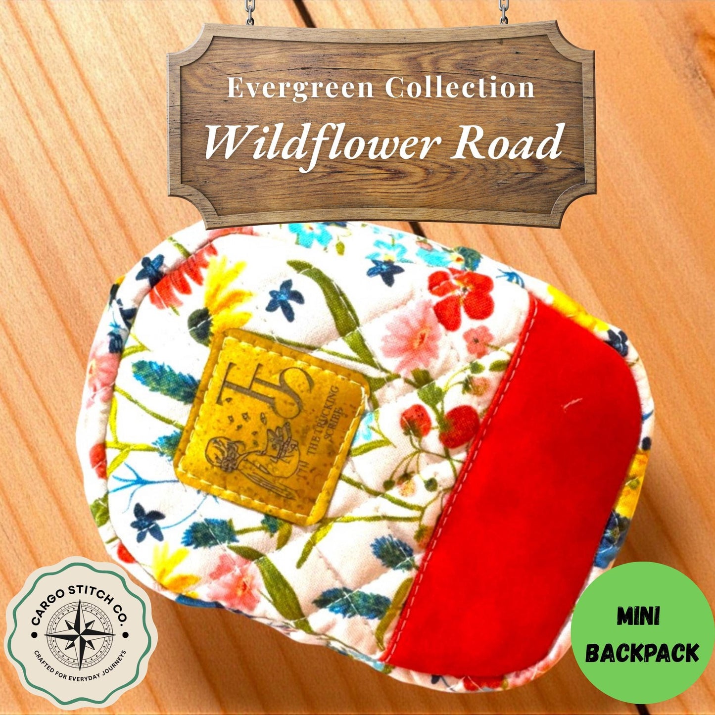 Mini Quilted Backpack – Wildflower Road Floral – Handmade Keychain Bag & Small Travel Pouch – Cute Festival Bag - Money Holder