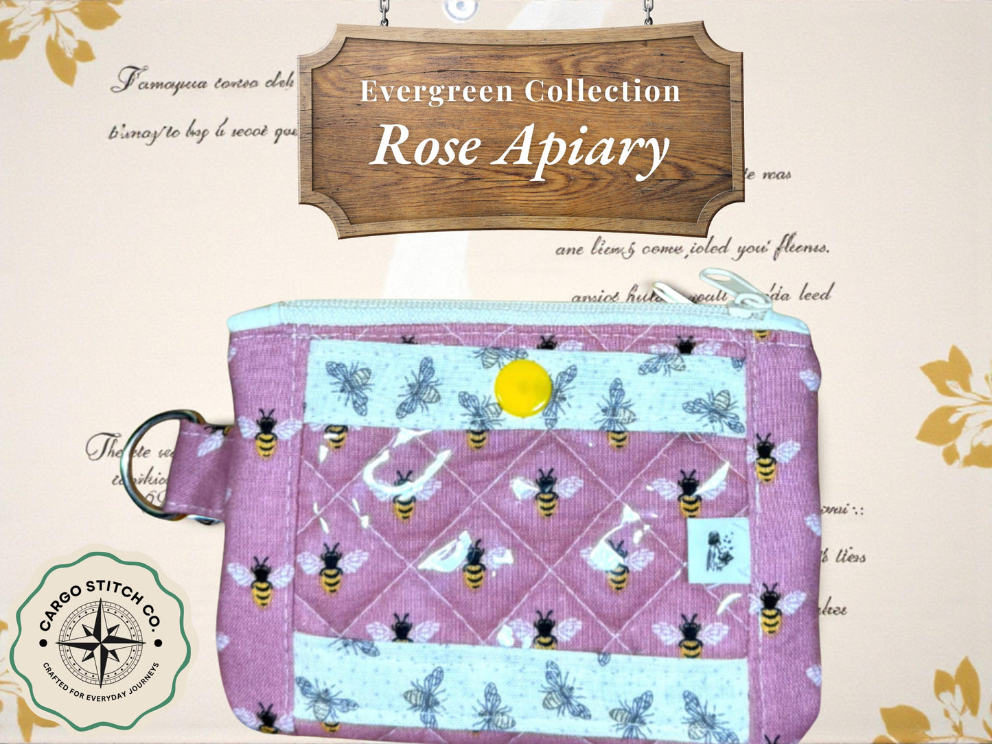 Honey Keeper Wallet - Quilted Cotton ID Wallet | Bee Print Card Holder | Handmade Minimalist Wallet