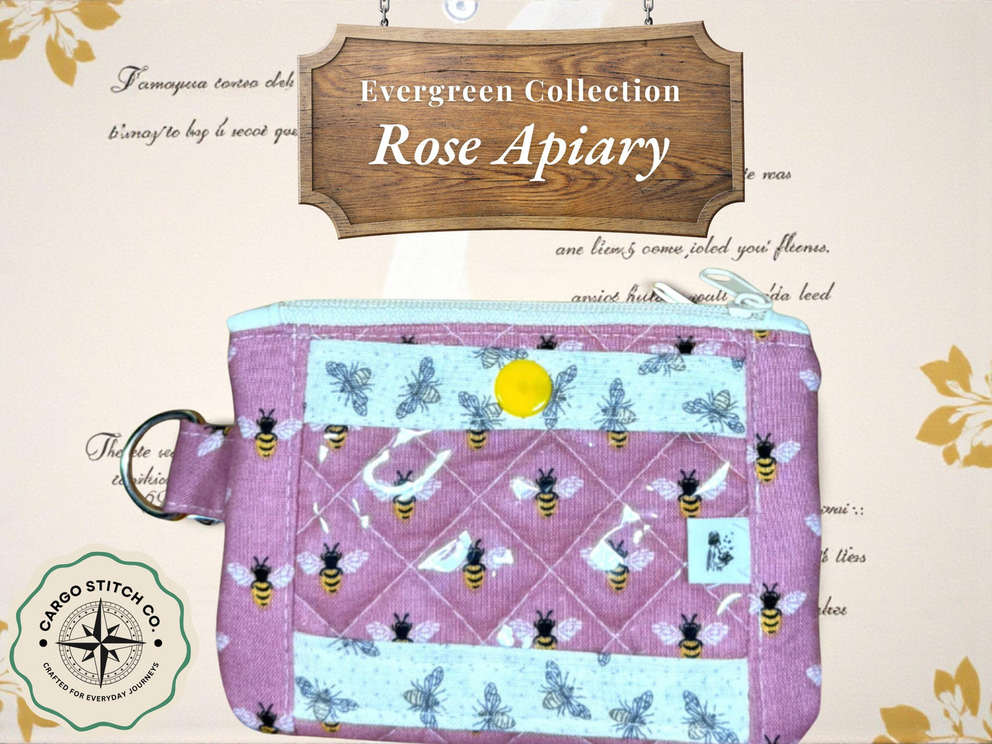 Honey Keeper Wallet - Quilted Cotton ID Wallet | Bee Print Card Holder | Handmade Minimalist Wallet