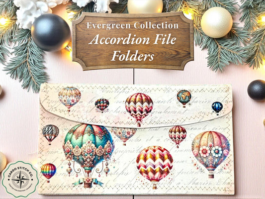 Accordion File Folder Clutch – Autumn Sky – Whimsical Travels – Expanding Ephemera Organizer for Junk Journalers – Multi-Pocket Storage
