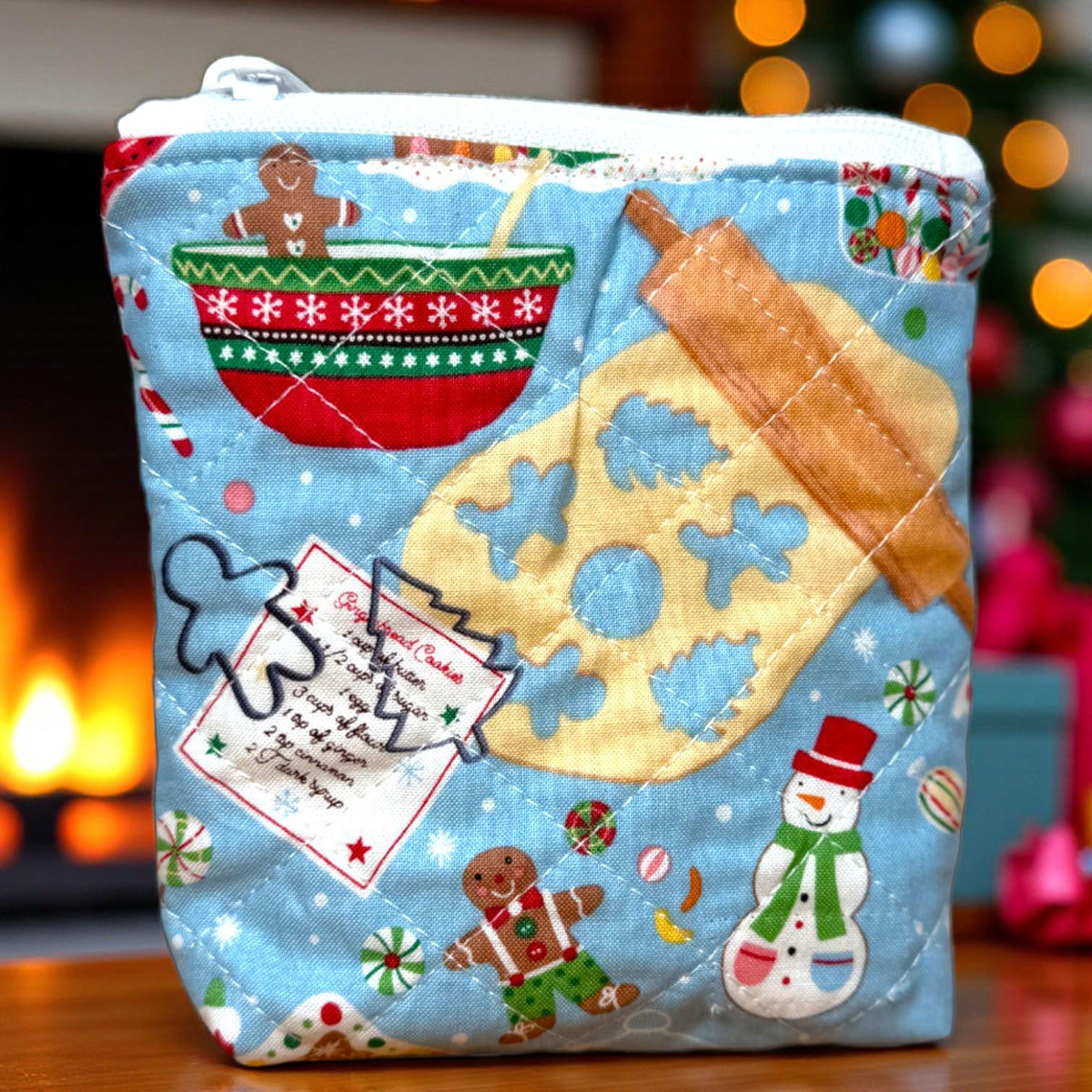 Christmas Zipper Pouch Set | 3 Piece Quilted Pouch Bundle | Gingerbread & Holiday Cats | Peppermint Lane