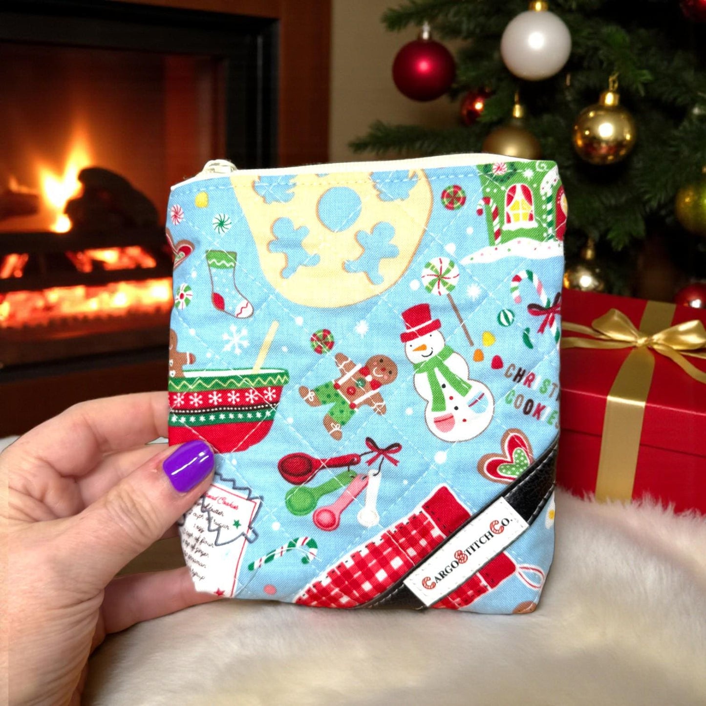 Peppermint Lane Everyday – Cookies & Cats Quilted Pouch Trio | Handmade Holiday Gift Set | Cargo Stitch Co. Zipper Bags