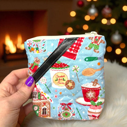 Christmas Zipper Pouch Set | 3 Piece Quilted Pouch Bundle | Gingerbread & Holiday Cats | Peppermint Lane