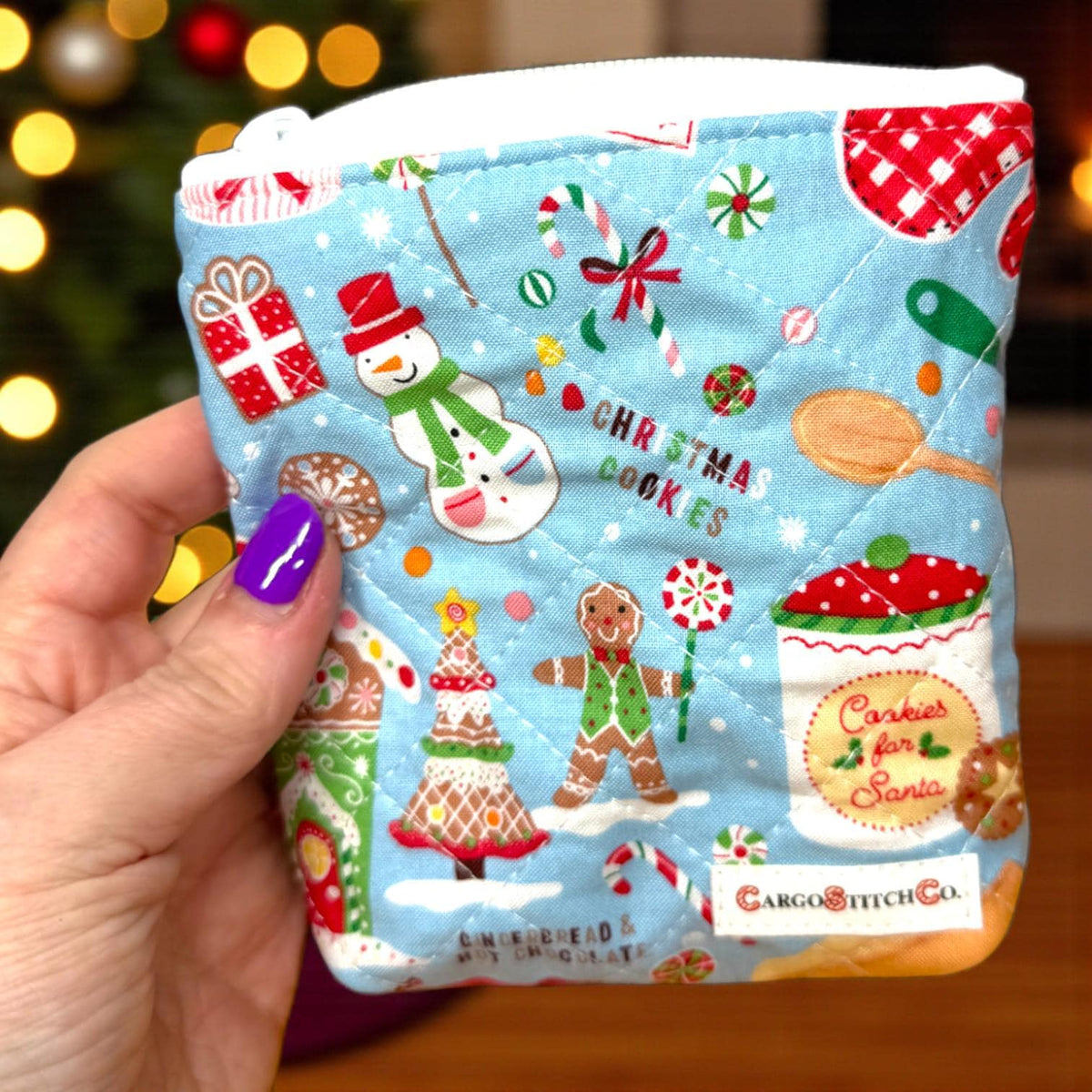 Christmas Zipper Pouch Set | 3 Piece Quilted Pouch Bundle | Gingerbread & Holiday Cats | Peppermint Lane