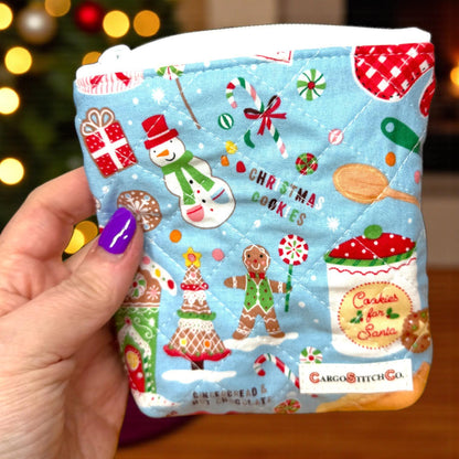 Christmas Zipper Pouch Set | 3 Piece Quilted Pouch Bundle | Gingerbread & Holiday Cats | Peppermint Lane