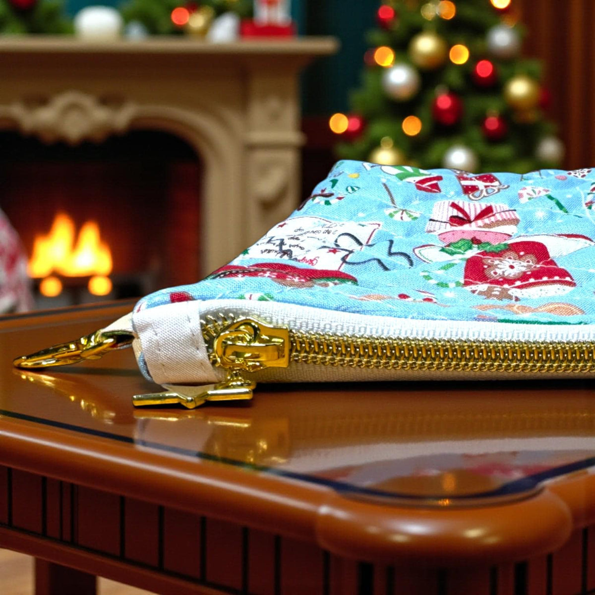 Gingerbread Christmas Quilted Pouch | Peppermint Lane Zipper Bag | Handmade Holiday Makeup Bag | Small Medium Large