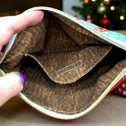 Gingerbread Christmas Quilted Pouch | Peppermint Lane Zipper Bag | Handmade Holiday Makeup Bag | Small Medium Large