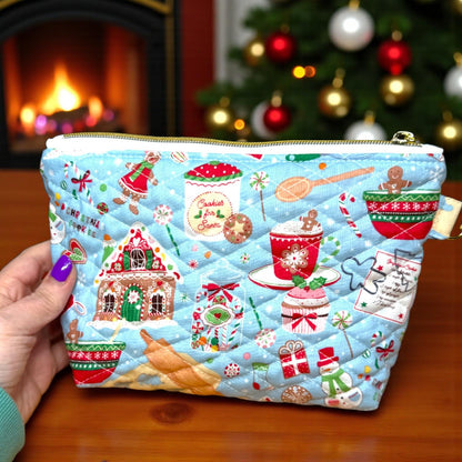 Gingerbread Christmas Quilted Pouch | Peppermint Lane Zipper Bag | Handmade Holiday Makeup Bag | Small Medium Large