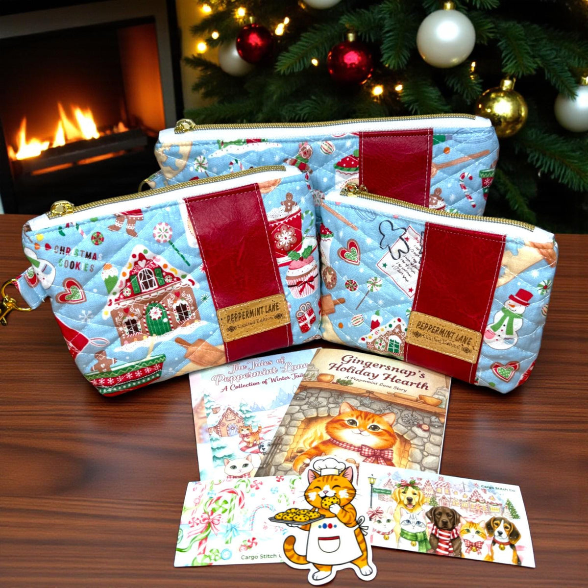 Gingersnap’s Christmas Zipper Pouch & Gift Set | Quilted Gingerbread Project Bag | Peppermint Lane Limited Edition