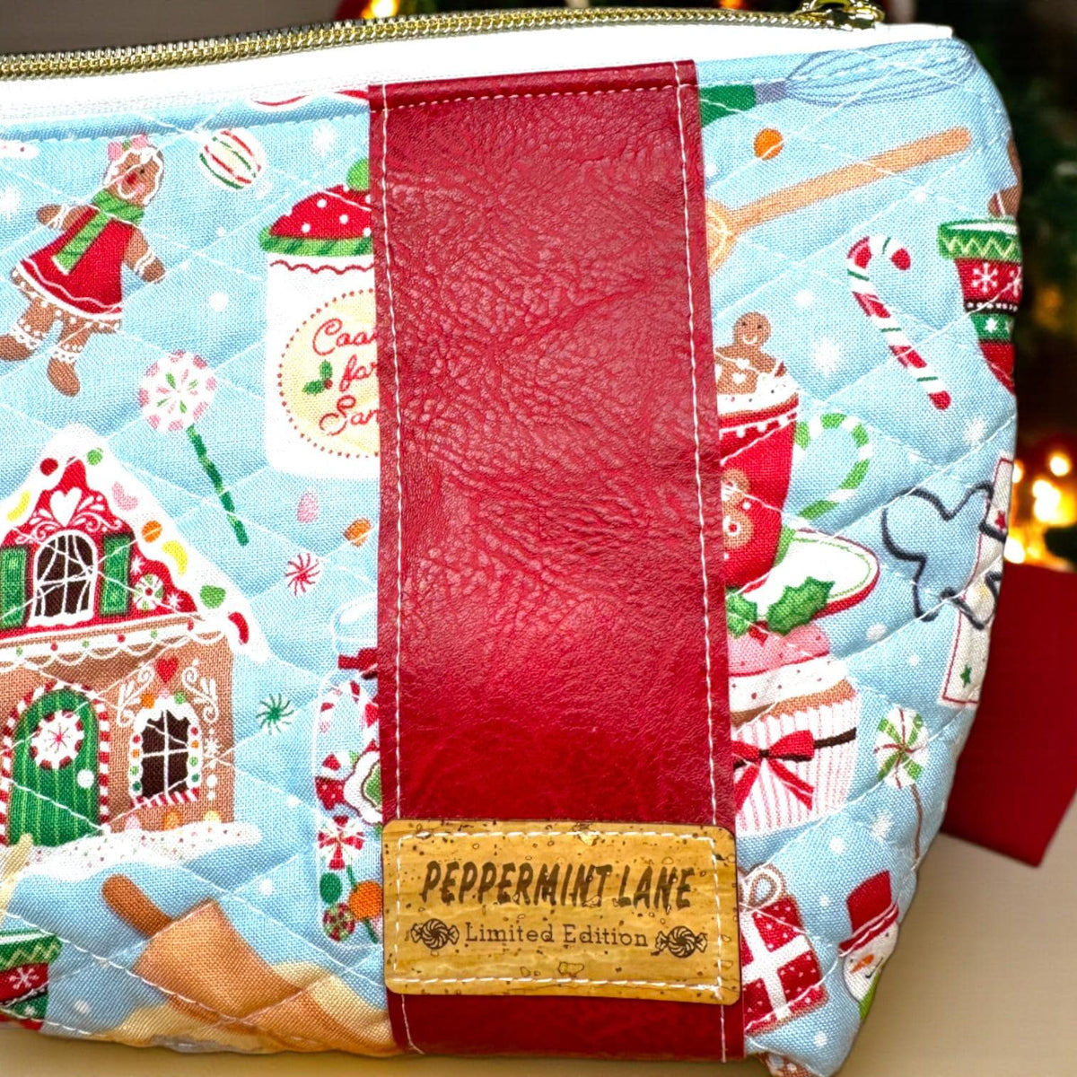 Gingerbread Christmas Quilted Pouch | Peppermint Lane Zipper Bag | Handmade Holiday Makeup Bag | Small Medium Large