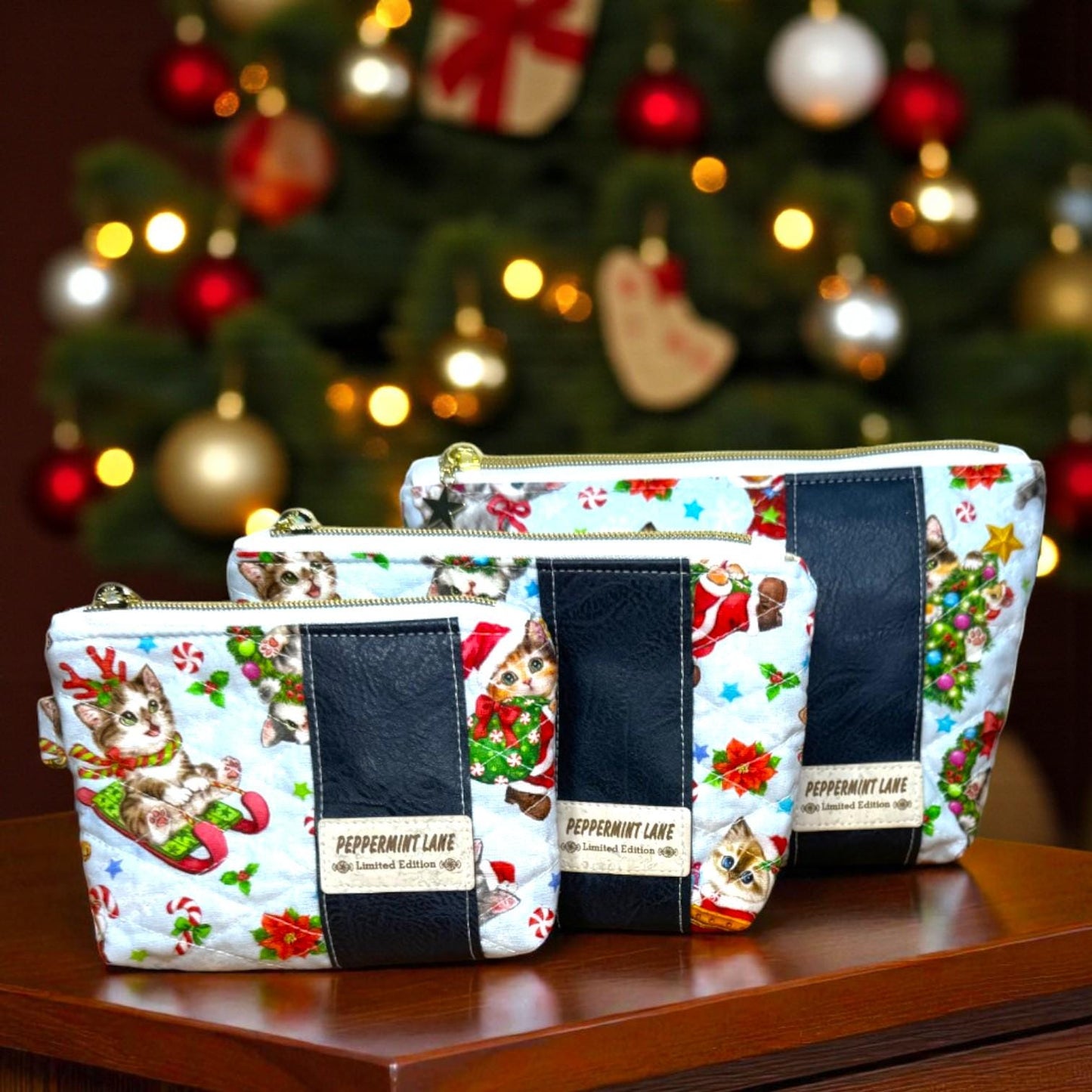 Quilted Pouch Peppermint Lane Limited Edition 2025 – Whimsy’s Collector Set | Cat Cosmetic Bag + Story Zine | Choose Your Size