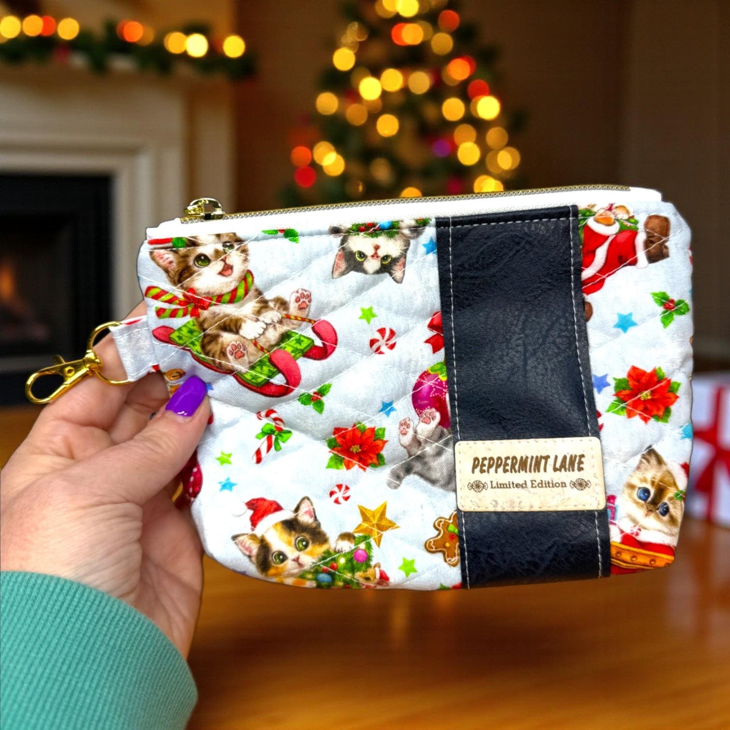 Quilted Pouch Peppermint Lane Limited Edition 2025 – Whimsy’s Collector Set | Cat Cosmetic Bag + Story Zine | Choose Your Size