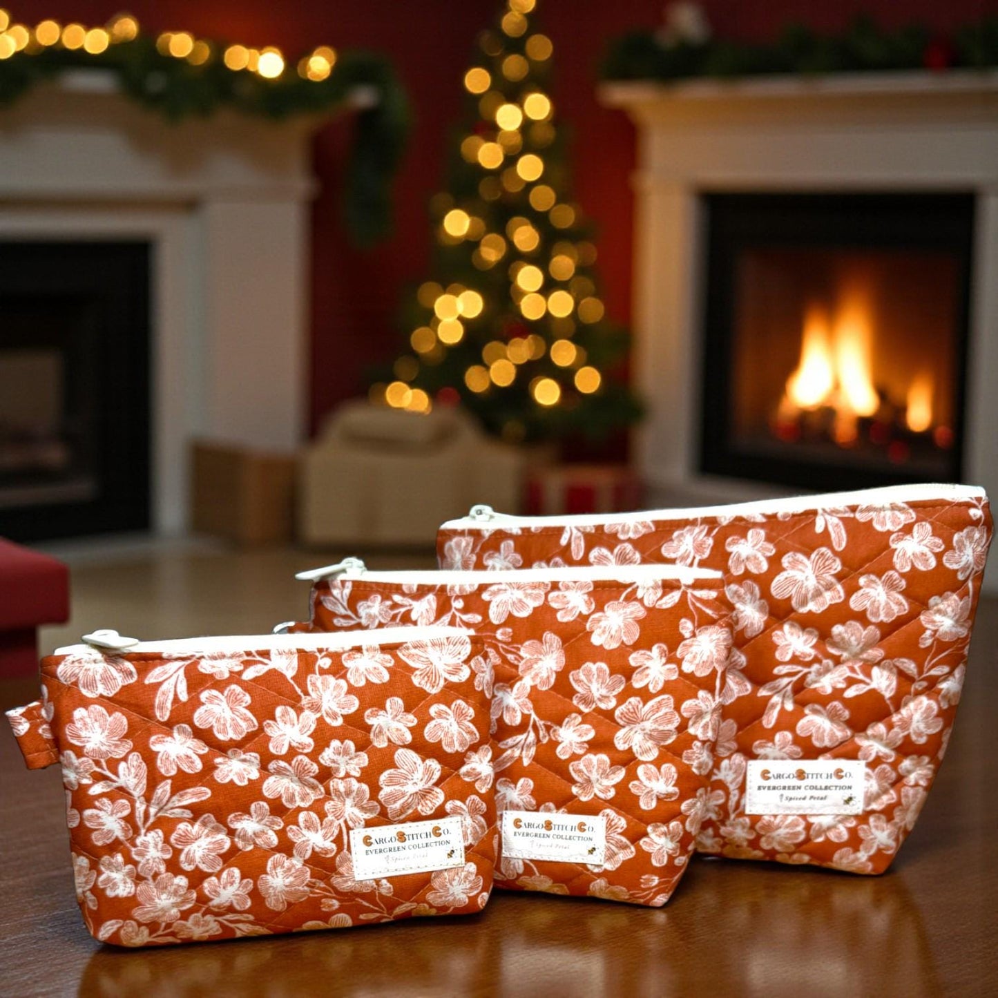 Evergreen Mushroom Quilted Pouch | Cargo Stitch Co. Evergreen Collection | Quilted Cotton Zipper Bags |Woodland Gift | Choose Size or Bundle