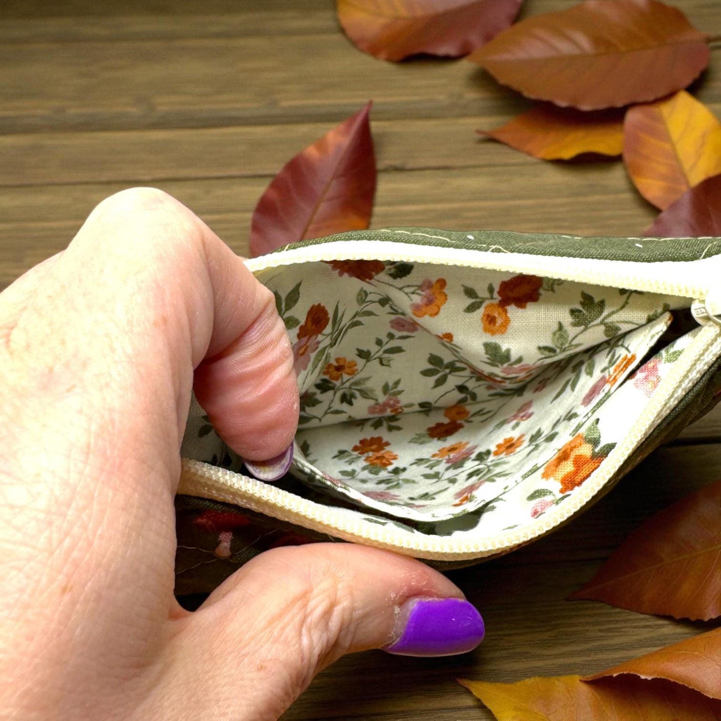 Evergreen Mushroom Quilted Pouch | Cargo Stitch Co. Evergreen Collection | Quilted Cotton Zipper Bags |Woodland Gift | Choose Size or Bundle