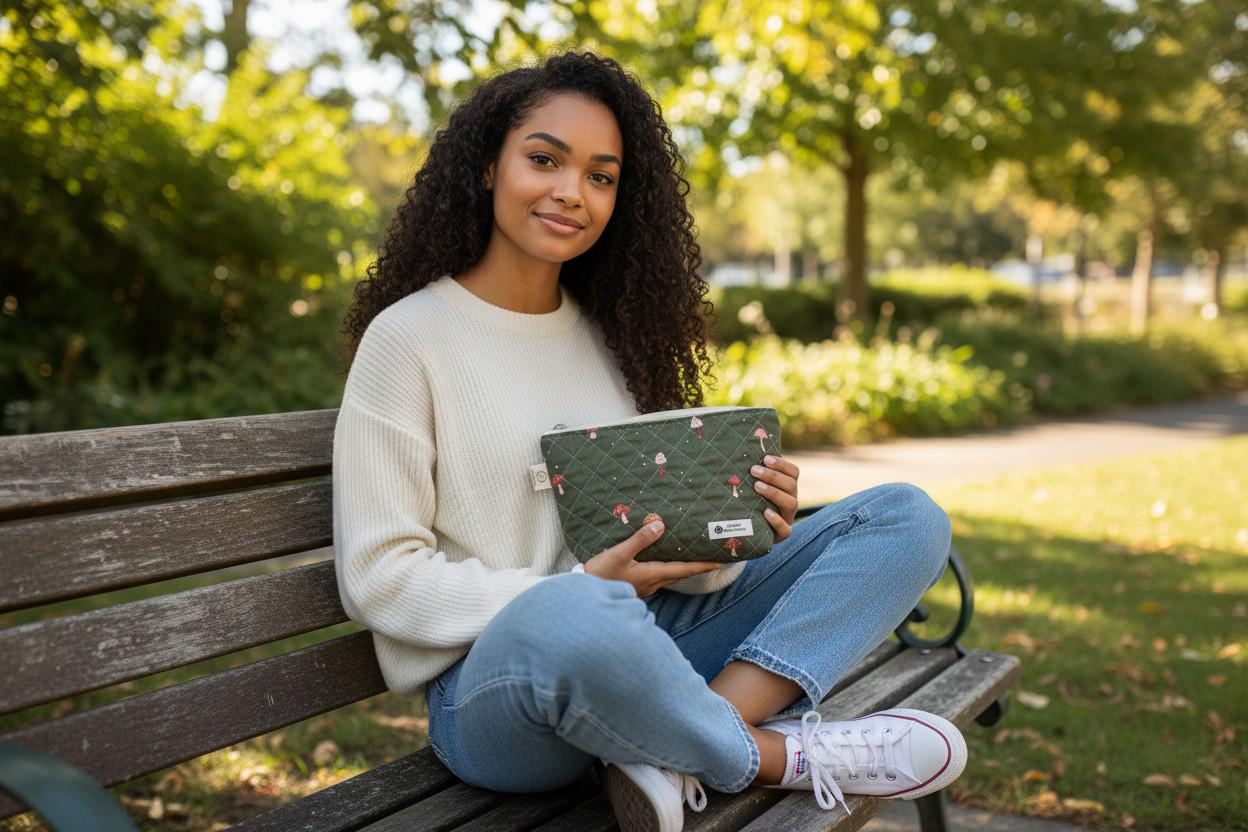 Evergreen Mushroom Quilted Pouch | Cargo Stitch Co. Evergreen Collection | Quilted Cotton Zipper Bags |Woodland Gift | Choose Size or Bundle
