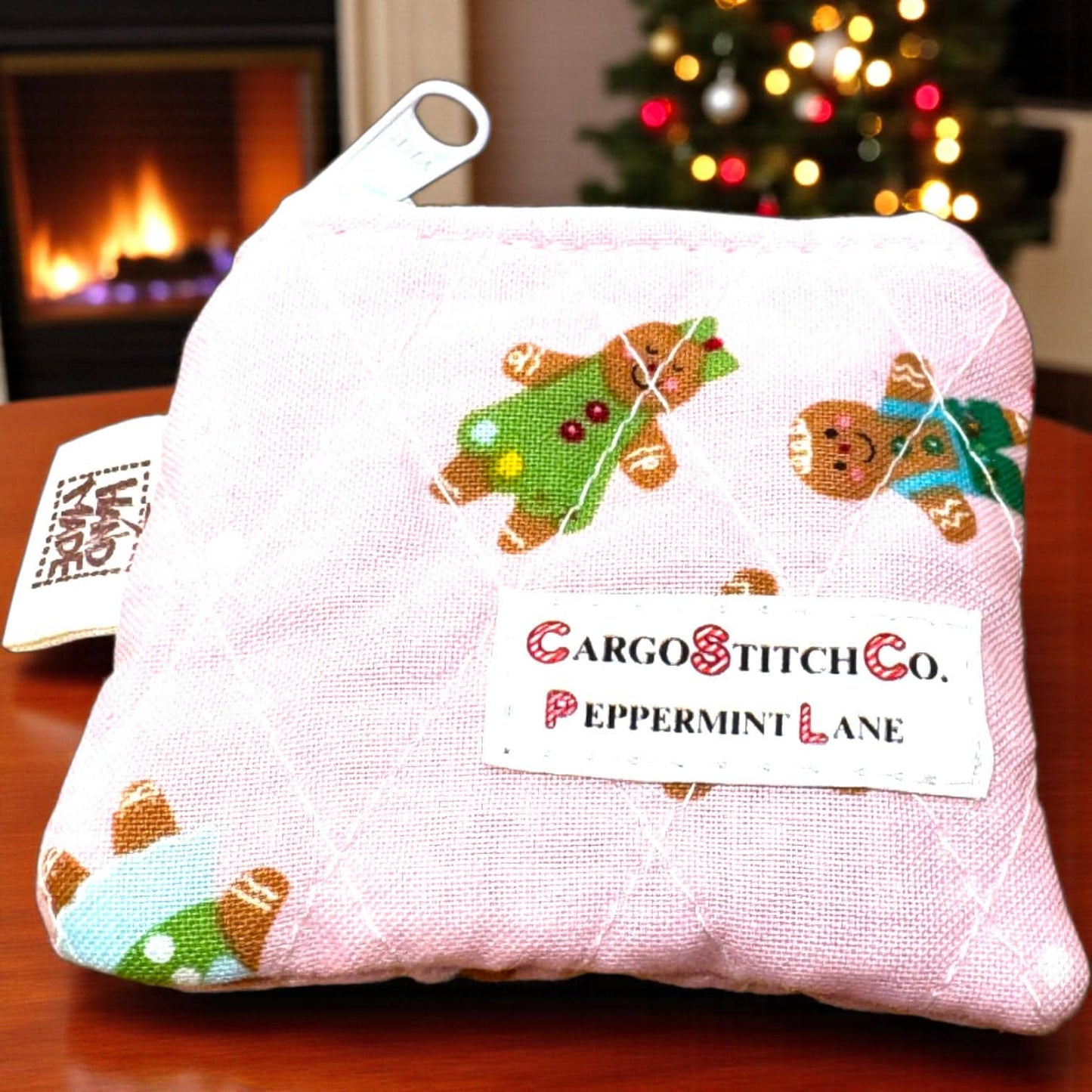 Mini Quilted PouchPeppermint Lane  | Mini 3x2 Christmas Coin Purse | Holiday Gift Bag | Handmade Zipper Pouch | Stocking Stuffer