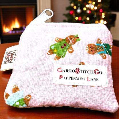 Peppermint Lane Mini Christmas Zipper Pouch, Quilted Coin Purse, Stocking Stuffer, Gift Card Holder, Choose Your Design