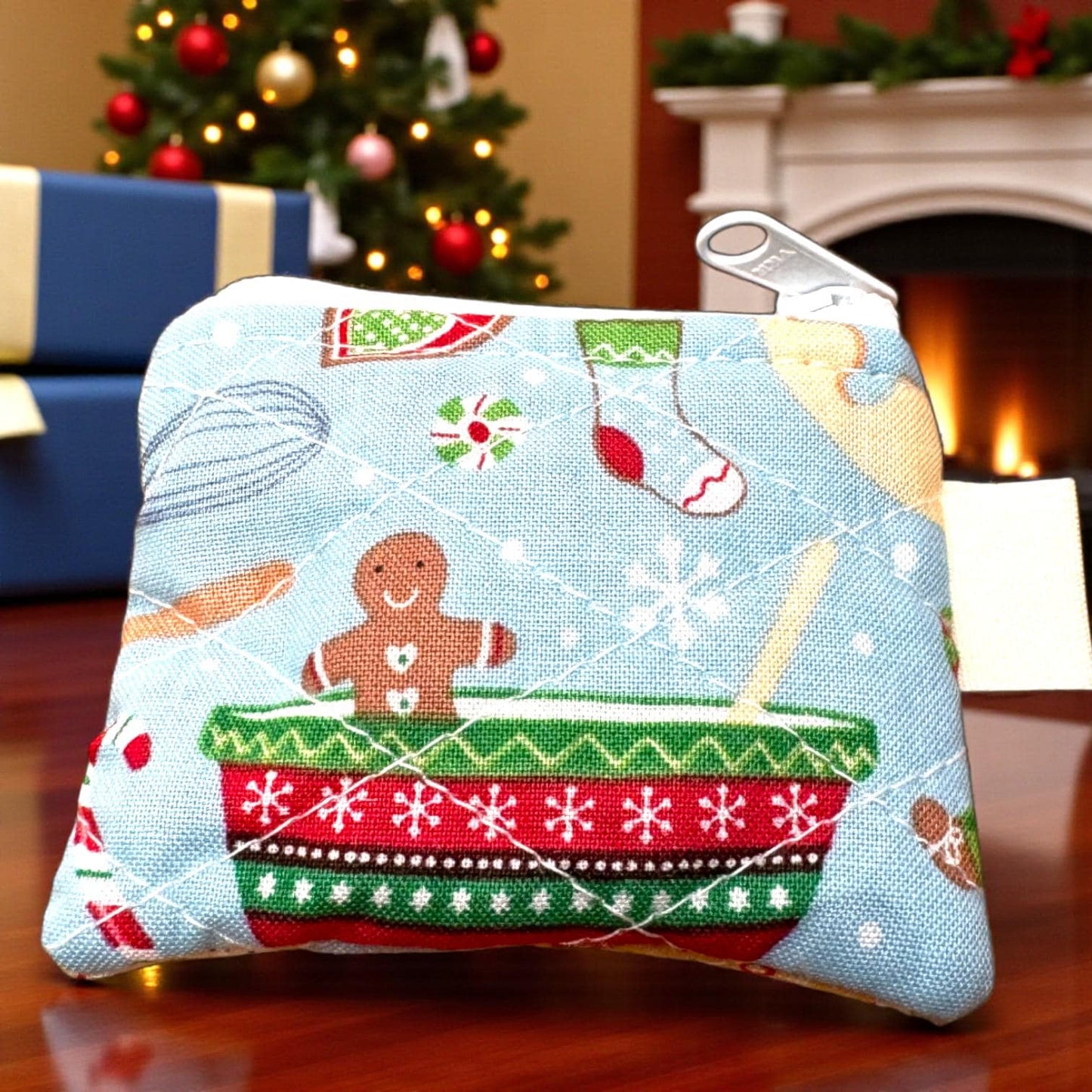 Mini Quilted PouchPeppermint Lane  | Mini 3x2 Christmas Coin Purse | Holiday Gift Bag | Handmade Zipper Pouch | Stocking Stuffer