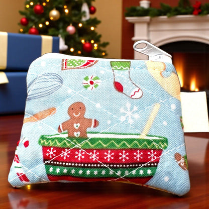 Peppermint Lane Mini Christmas Zipper Pouch, Quilted Coin Purse, Stocking Stuffer, Gift Card Holder, Choose Your Design