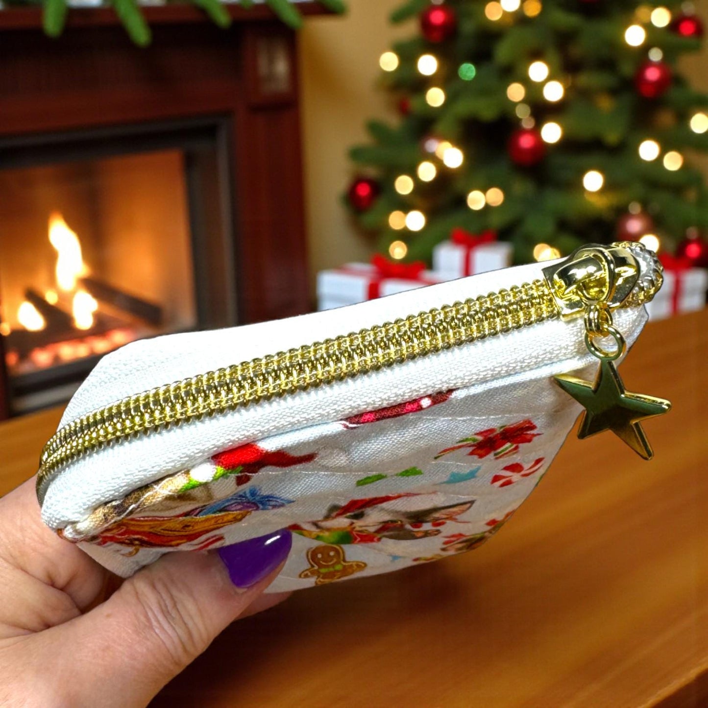 Peppermint Lane Tea Wallet – Maker’s Seconds | Cargo Stitch Co. | Holiday Cat Print | Handmade “Perfectly Imperfect” Sale