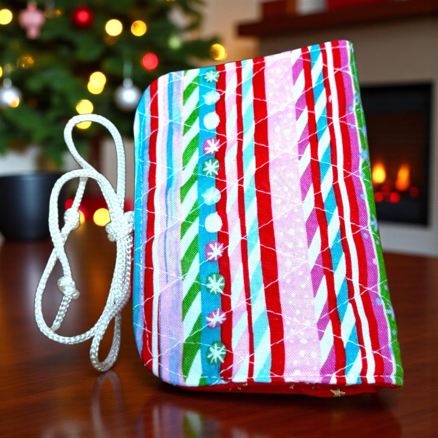 Peppermint Lane Tea Wallet | Limited Edition 2025 | Holiday Tea Organizer | Candy Cane Stripe + Cork Accent | Cargo Stitch Co. Handmade
