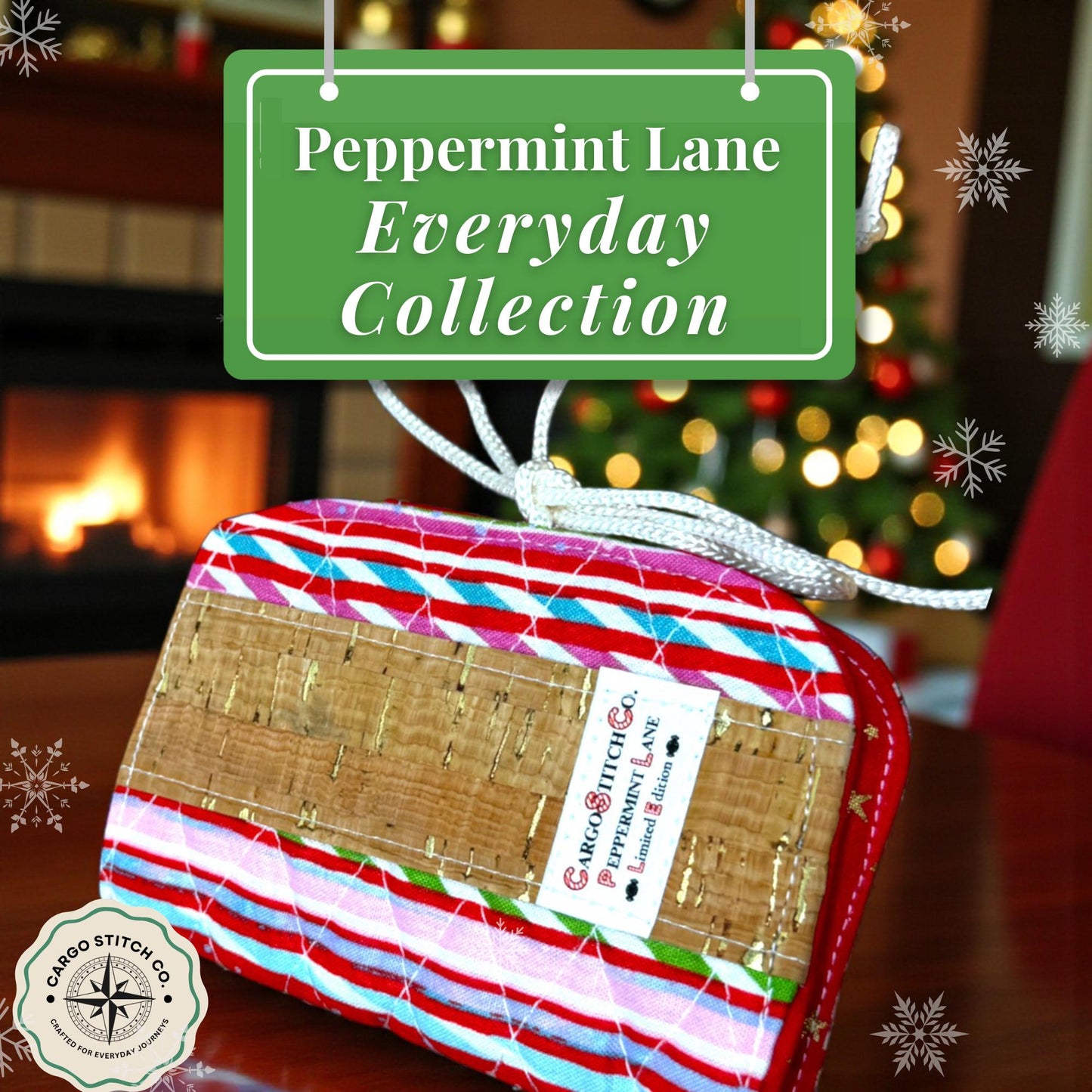 Peppermint Lane Tea Wallet | Limited Edition 2025 | Holiday Tea Organizer | Candy Cane Stripe + Cork Accent | Cargo Stitch Co. Handmade