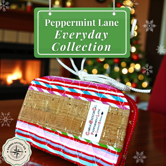 Peppermint Lane Tea Wallet | Limited Edition 2025 | Holiday Tea Organizer | Candy Cane Stripe + Cork Accent | Cargo Stitch Co. Handmade