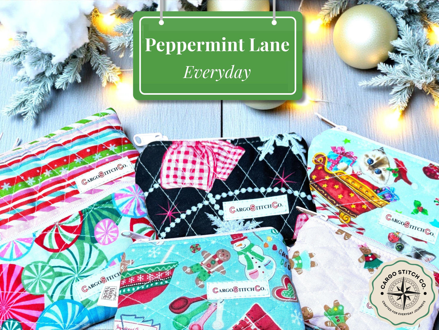 Mini Quilted PouchPeppermint Lane  | Mini Christmas Coin Purse | Holiday Gift Bag | Handmade Zipper Pouch | Stocking Stuffer