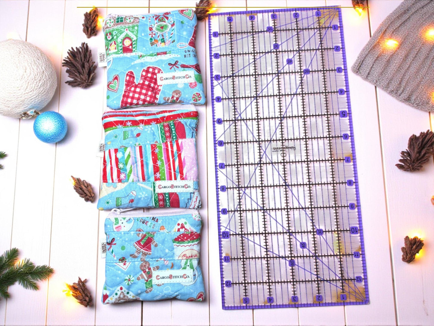 Mini Quilted PouchPeppermint Lane  | Mini Christmas Coin Purse | Holiday Gift Bag | Handmade Zipper Pouch | Stocking Stuffer