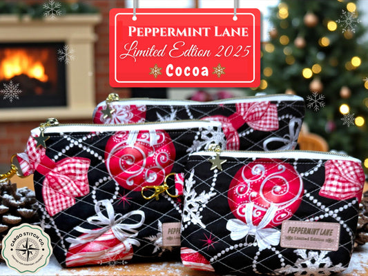 Cocoa’s Quiet Cup Quilted Pouch Bundle - Peppermint Lane 2025 | Final Edition Holiday Set | Gifts | Ornament Magic | Choose Your Size