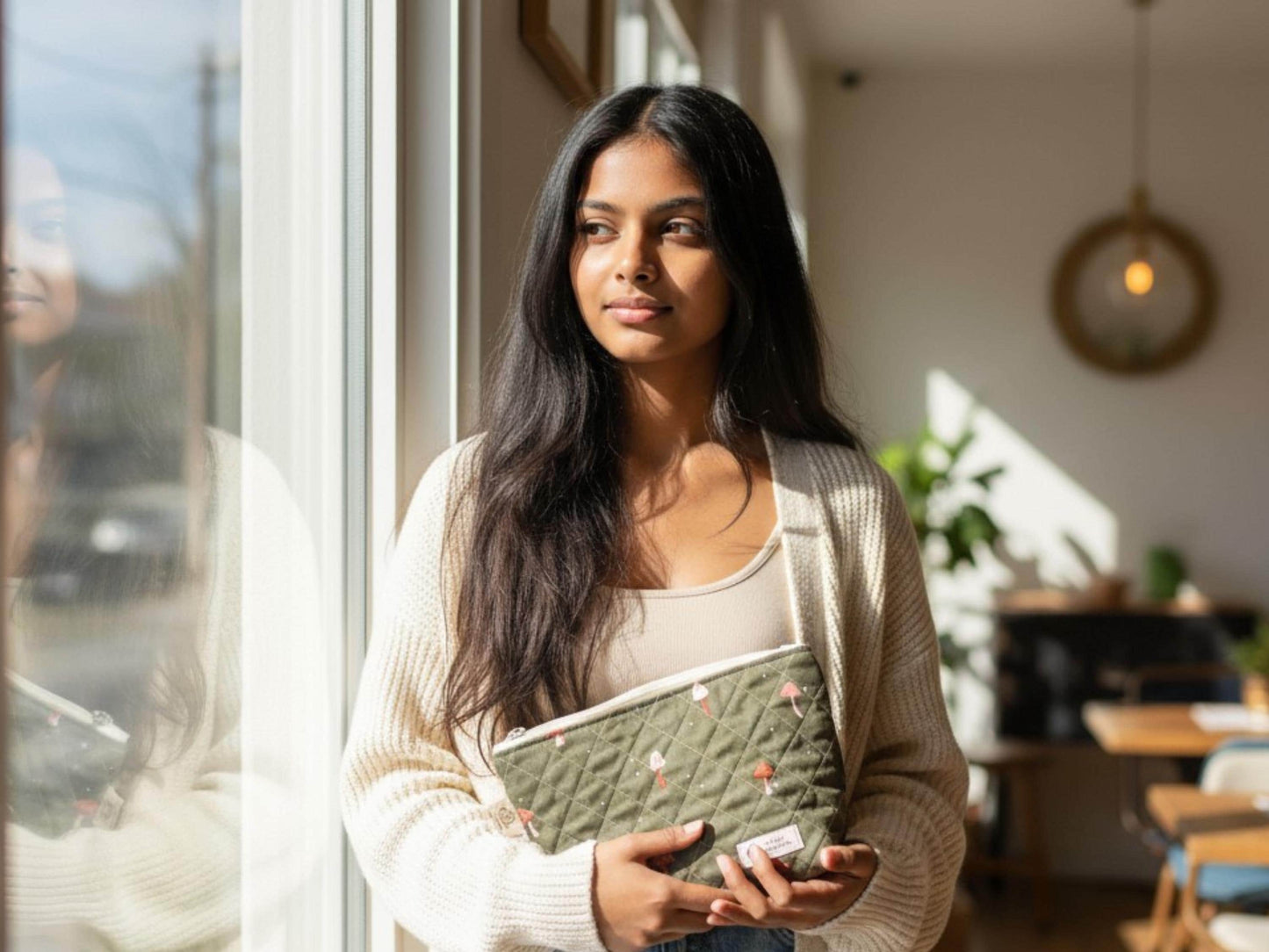 Quilted Zipper Pouch Woodland Workshop  | Small Makeup Bag | Nature Inspired Sewing Pouch | Handmade Gift | 7x4.5 |  Quilted Toiletry Bag