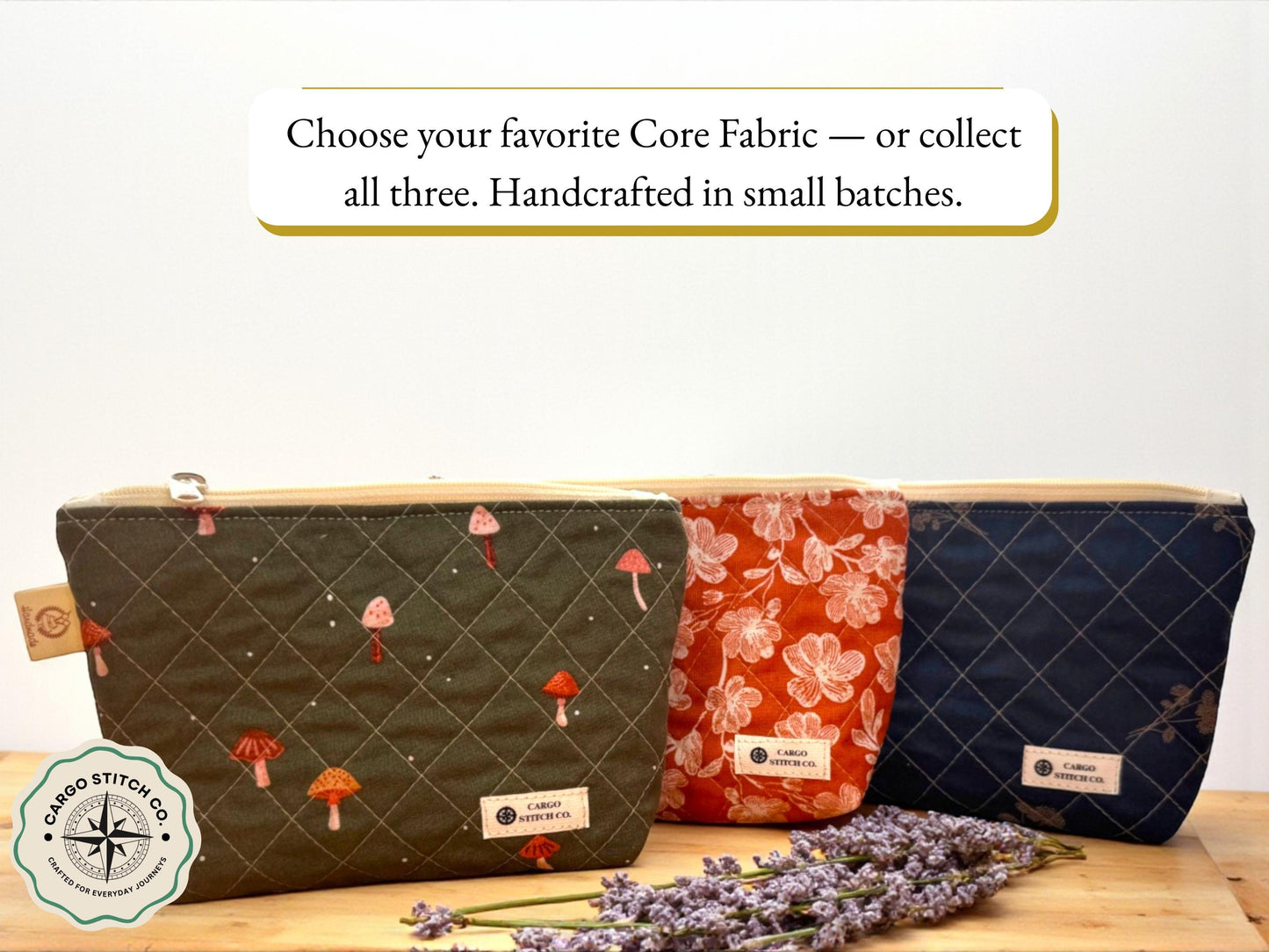 Quilted Zipper Pouch Woodland Workshop  | Small Makeup Bag | Nature Inspired Sewing Pouch | Handmade Gift | 7x4.5 |  Quilted Toiletry Bag