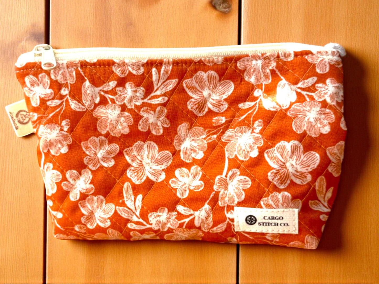 Quilted Zipper Pouch Woodland Workshop  | Small Makeup Bag | Nature Inspired Sewing Pouch | Handmade Gift | 7x4.5 |  Quilted Toiletry Bag