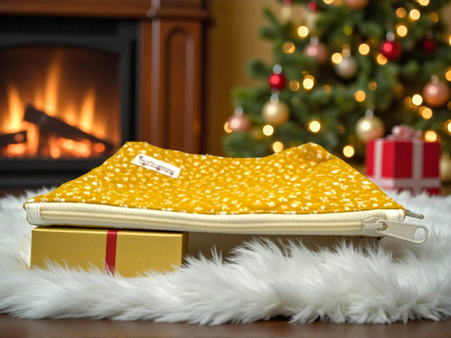 Golden Meadow Quilted Pouch Set – 5-Piece Evergreen Collection Bundle | Project Bag, Off-White Zipper, Inner Pocket | Handmade Gift