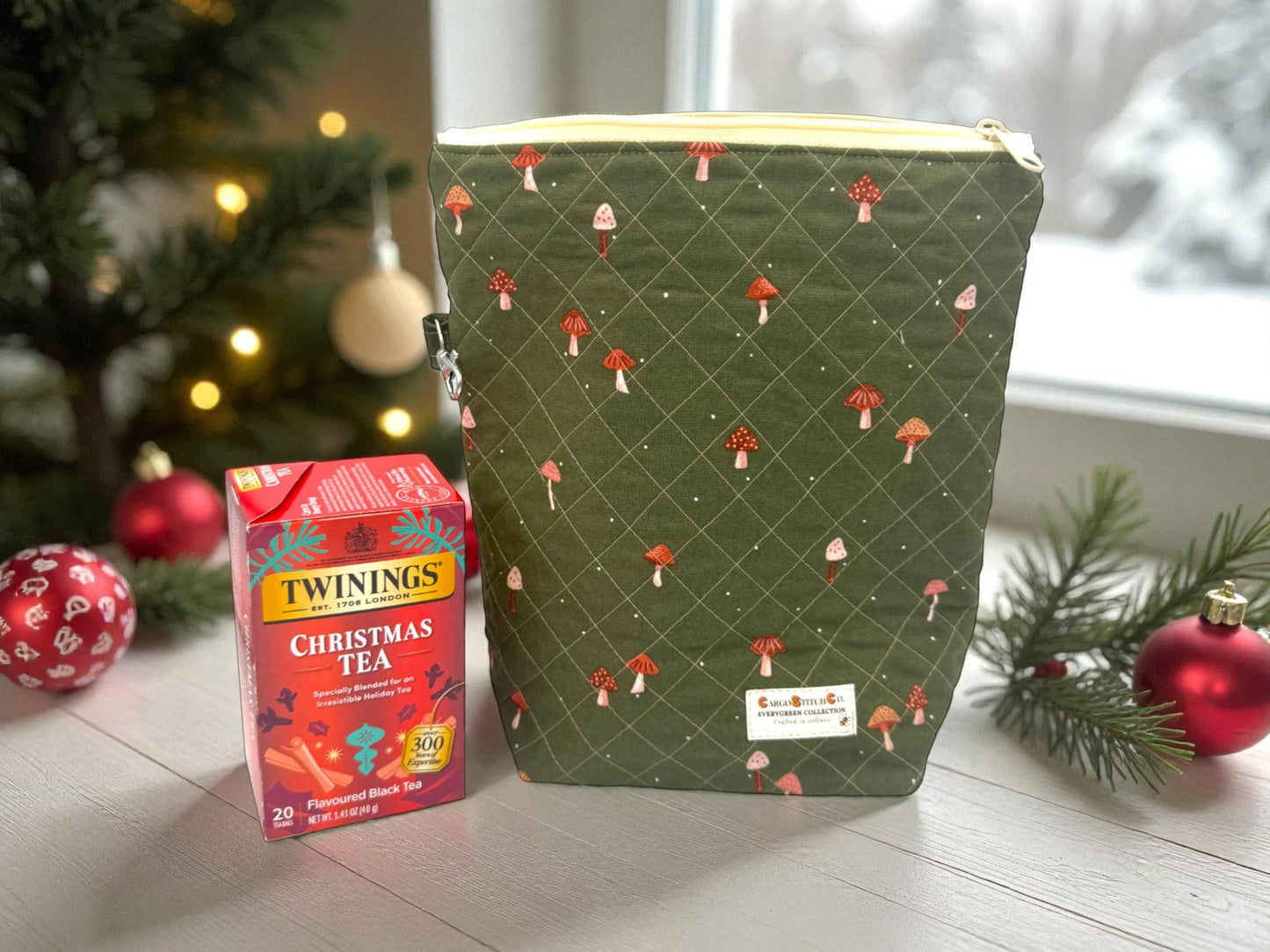 Mushroom Quilted Pouch Set, Cargo Stitch Co Woodland Bags, Handmade Gift, Forest Travel Organizer, Quilted Zipper Bags