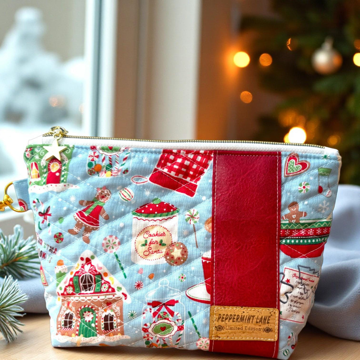 Gingerbread Christmas Quilted Pouch | Peppermint Lane Zipper Bag | Handmade Holiday Makeup Bag | Small Medium Large