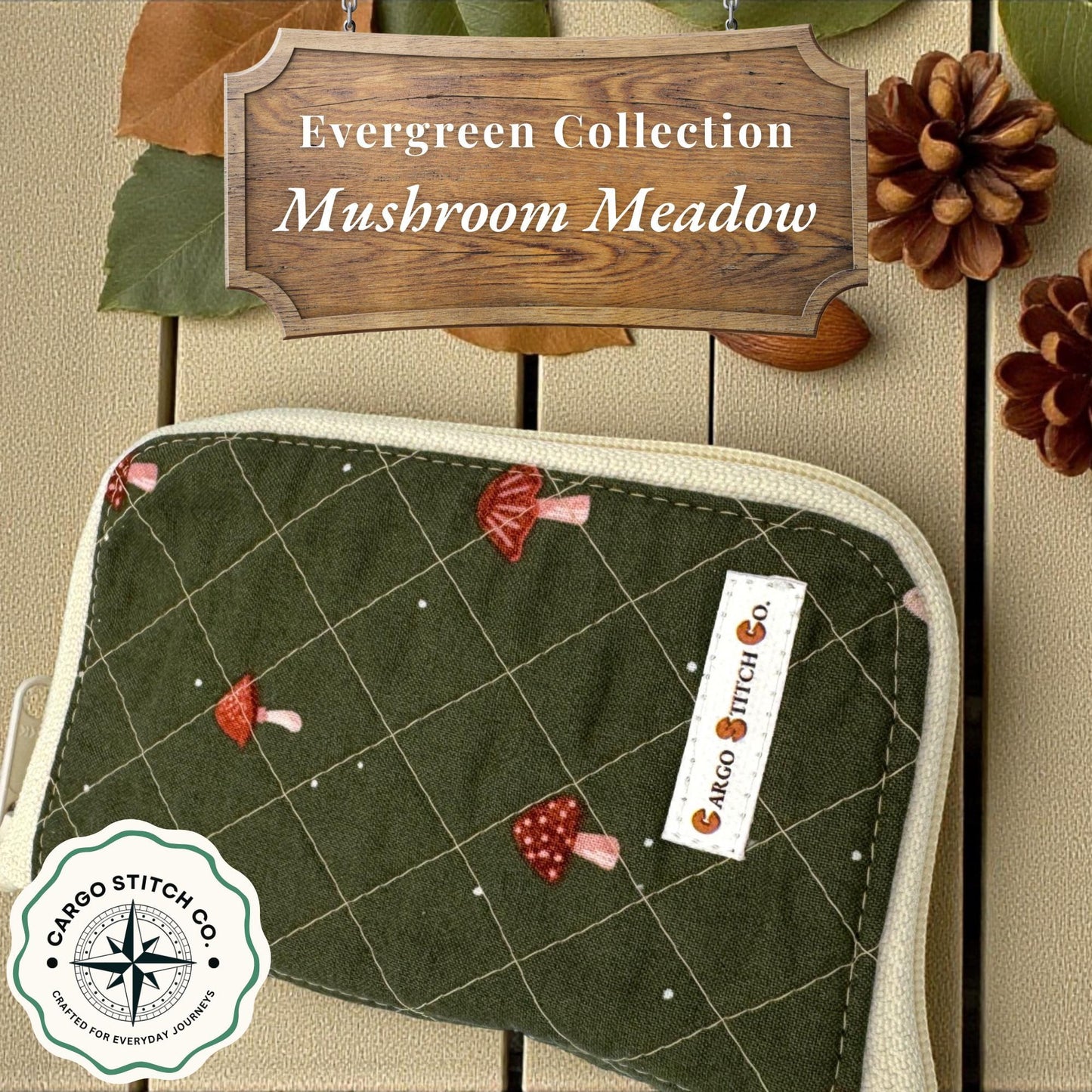 Floral & Mushroom Tea Wallet – Quilted 4-Pocket Tea Bag Organizer | Handmade Travel Pouch by Cargo Stitch Co.