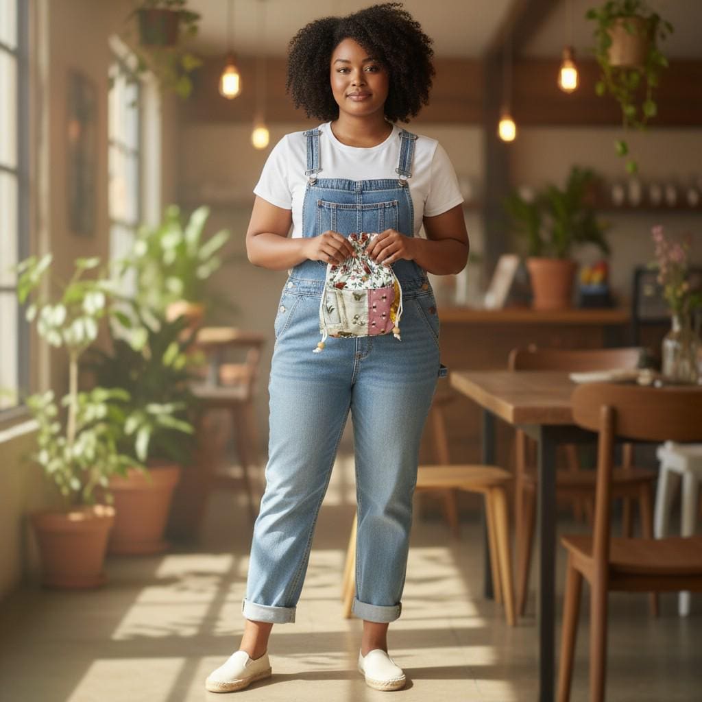 Quilted Floral Drawstring Pouch with Pockets | Everyday Magic Garden Gatherings Gift Bag | Handmade by Cargo Stitch Co.