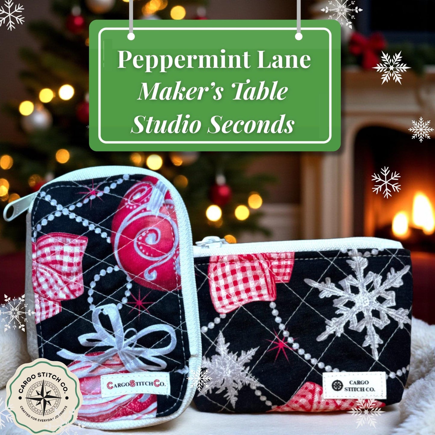 Everyday Peppermint Lane Pouch and Tea Wallet – Holiday Bow Bundle Maker’s Table Edition Studio Seconds from the Cargo Stitch Co. Workshop