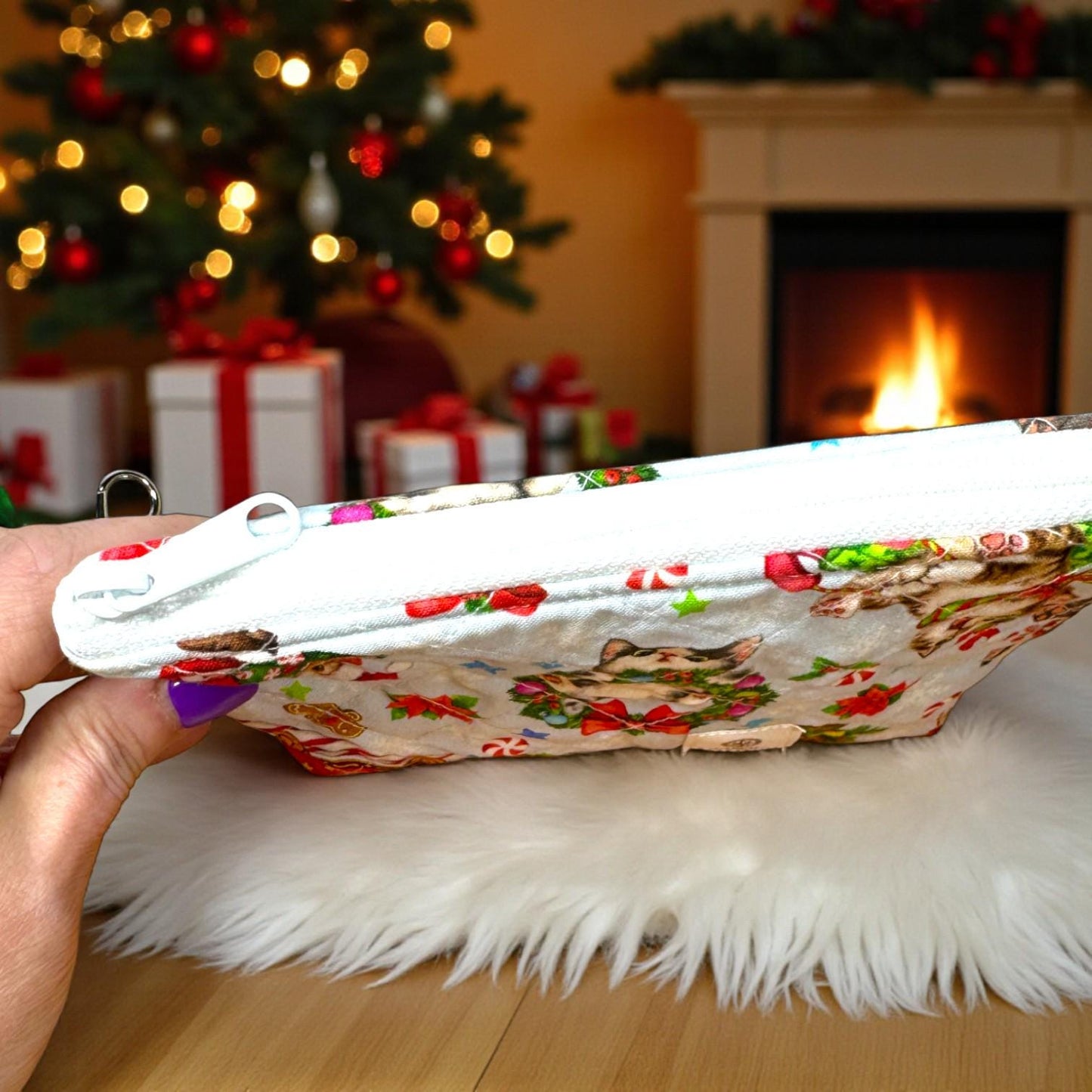 Peppermint Lane Everyday – Cookies & Cats Quilted Pouch Trio | Handmade Holiday Gift Set | Cargo Stitch Co. Zipper Bags