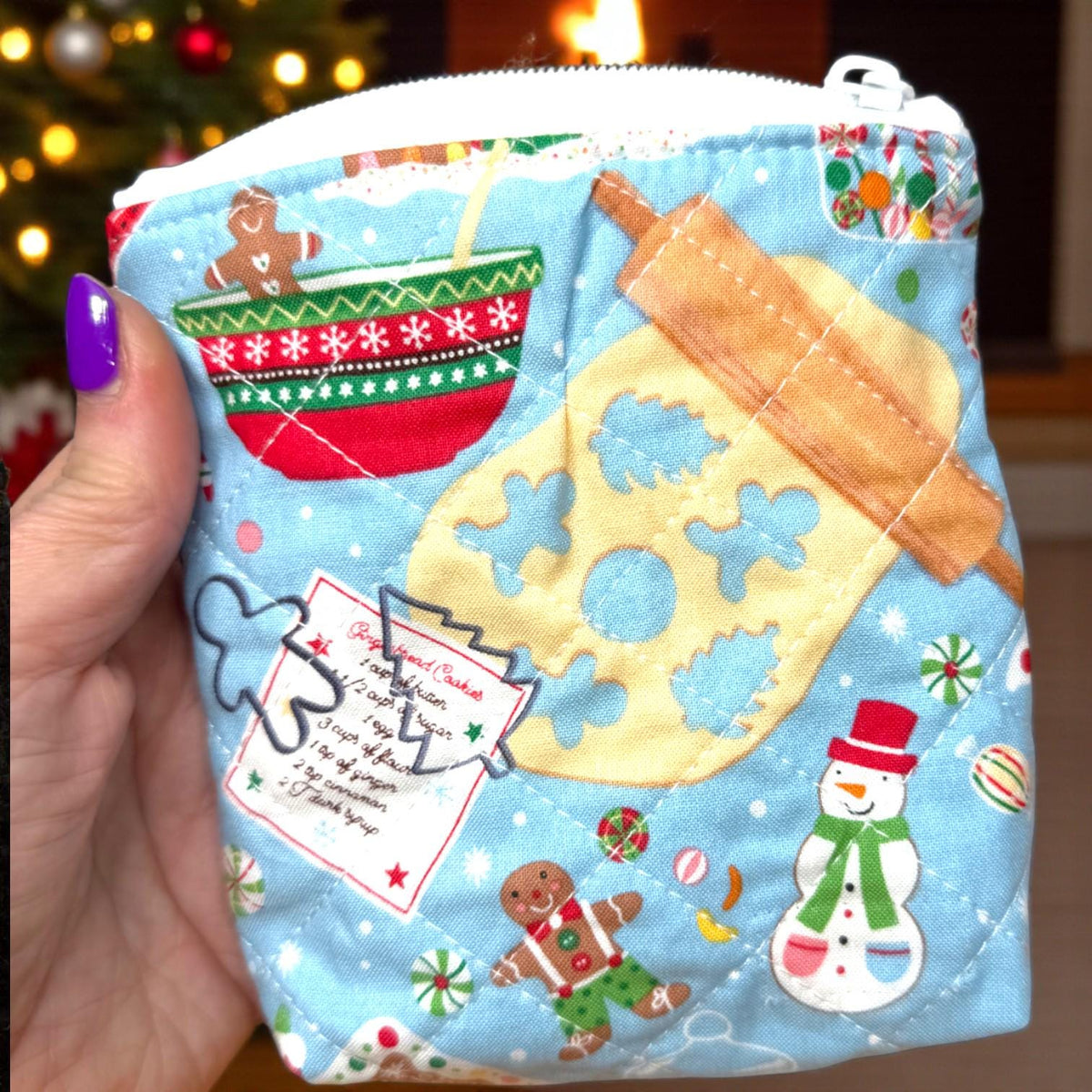 Christmas Zipper Pouch Set | 3 Piece Quilted Pouch Bundle | Gingerbread & Holiday Cats | Peppermint Lane