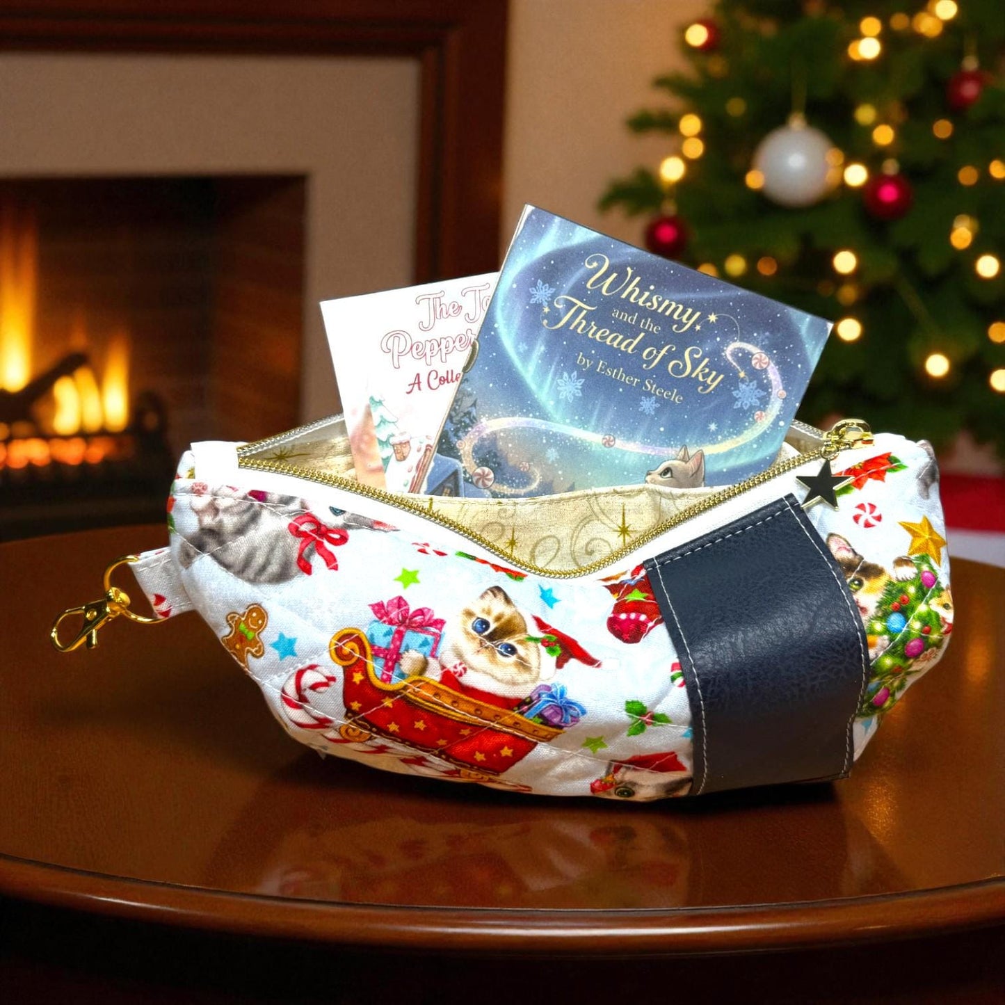 Quilted Pouch Peppermint Lane Limited Edition 2025 – Whimsy’s Collector Set | Cat Cosmetic Bag + Story Zine | Choose Your Size